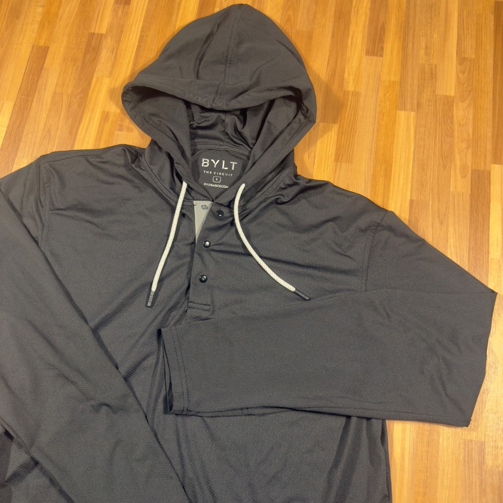 BYLT The Circuit Mens Hoodie Black Henley Snap Performance Activewear Large